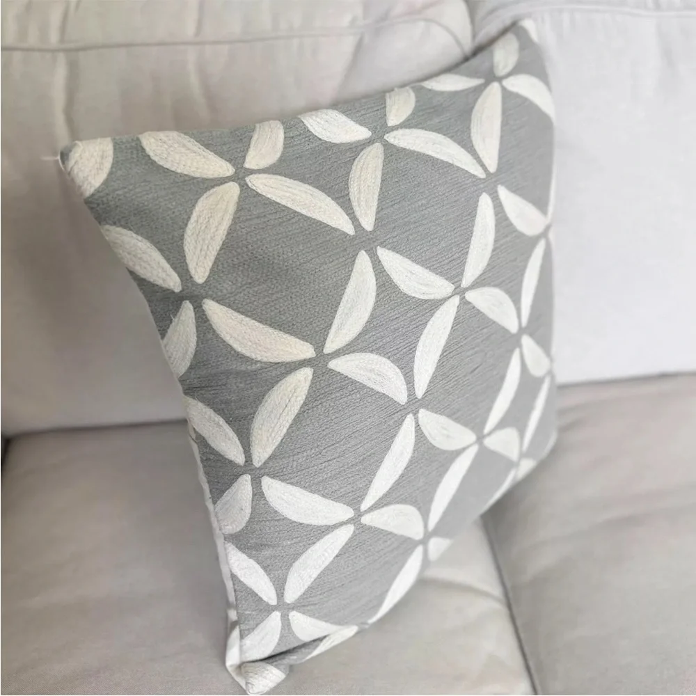 West Elm Textured Geo Leaf Petal - Blue Gray Cream Pillow Cover 20